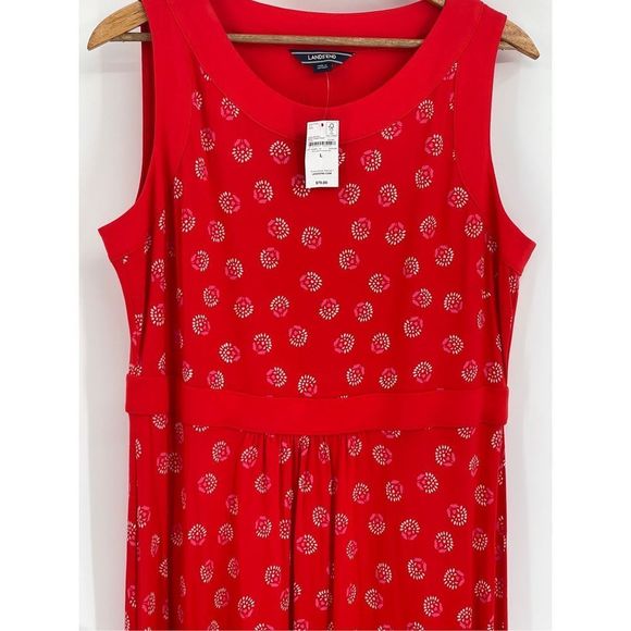 Lands End Maxi Dress Women’s Large Red Tank Sleeveless Long‎ Bright Cherry Print - Picture 10 of 12